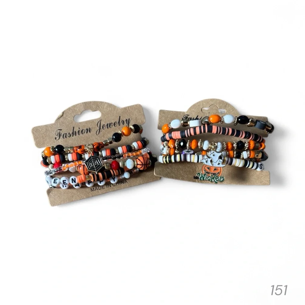 Fashion Jewelry Kids Beaded Bracelets Set of Two - Orange, Black, White